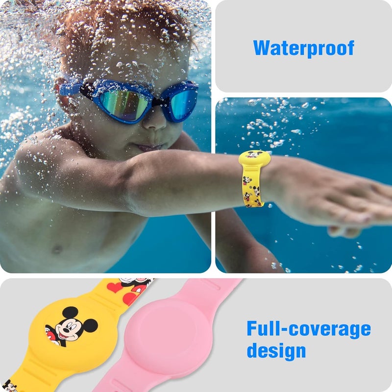 ZHOC Waterproof AirTag Bracelet for Kids [2 Pack], Cute Cartoon Airtag Holder for Kids with Full Coverage Hidden Design, Silicone Airtag Wristband for Child, Healthy Material Pink + Yellow - Image 3